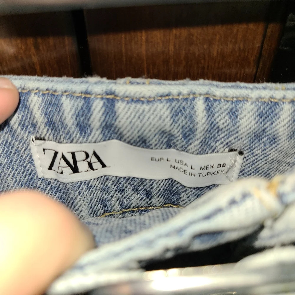 Zara Light Acid Wash Belted Mini Skirt With Belt and Pockets Size Large - Picture 7 of 10